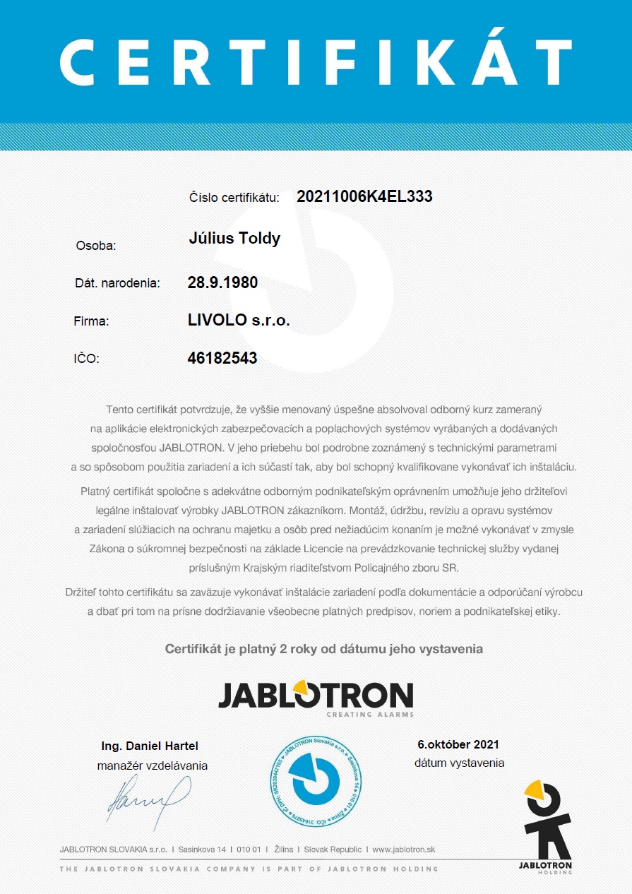 Jablotron montážny partner